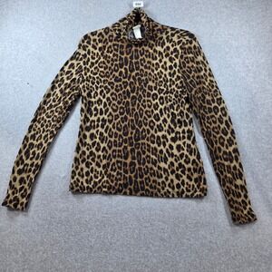 HM Womens Leopard Print Turtleneck Long Sleeve Mock Neck Top Brown Tan Medium
